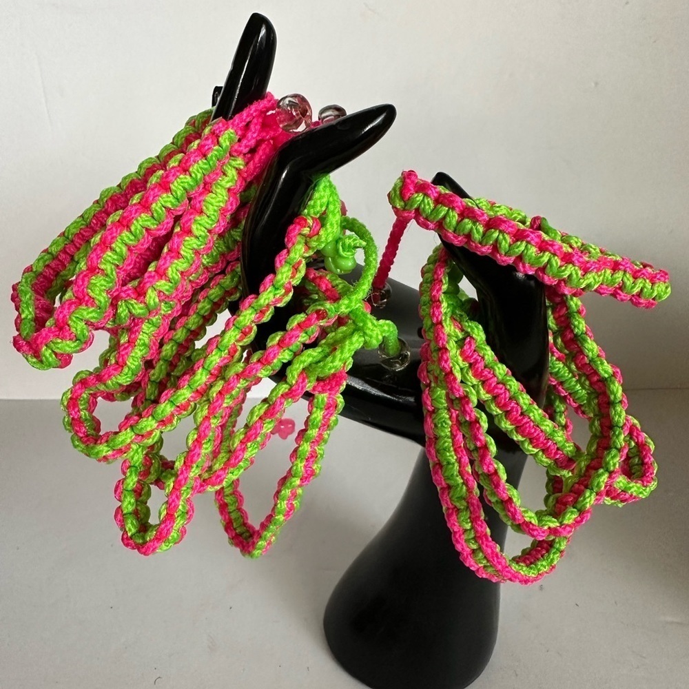Green &‎ Pink Friendship Small Bracelets Handmade Qty 14 Barbiecore